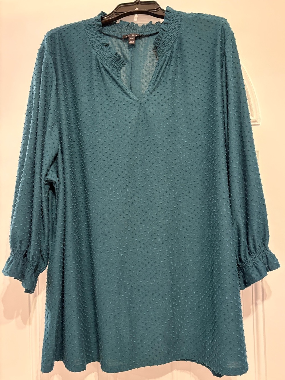 Lane Bryant Teal Textured V-Neck Blouse